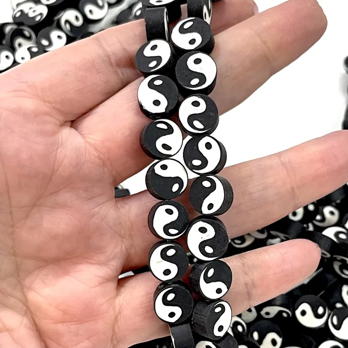 Earrings Peppy Beads 10mm Polymer Clay Yin Yang Charms10 Beads in a Pack
