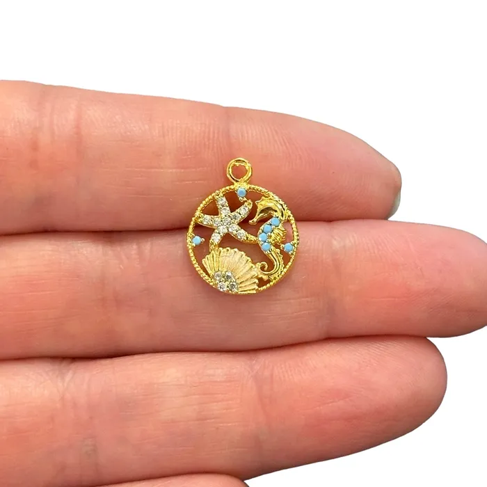 Earrings Peppy Beads 24Kt Gold Plated Coastal Charm CZ Micro Pave Starfish Seahorse and Oyster Shell Earrings Peppy Beads 24Kt Gold Plated Coastal Charm CZ Micro Pave Starfish Seahorse and Oyster Shell