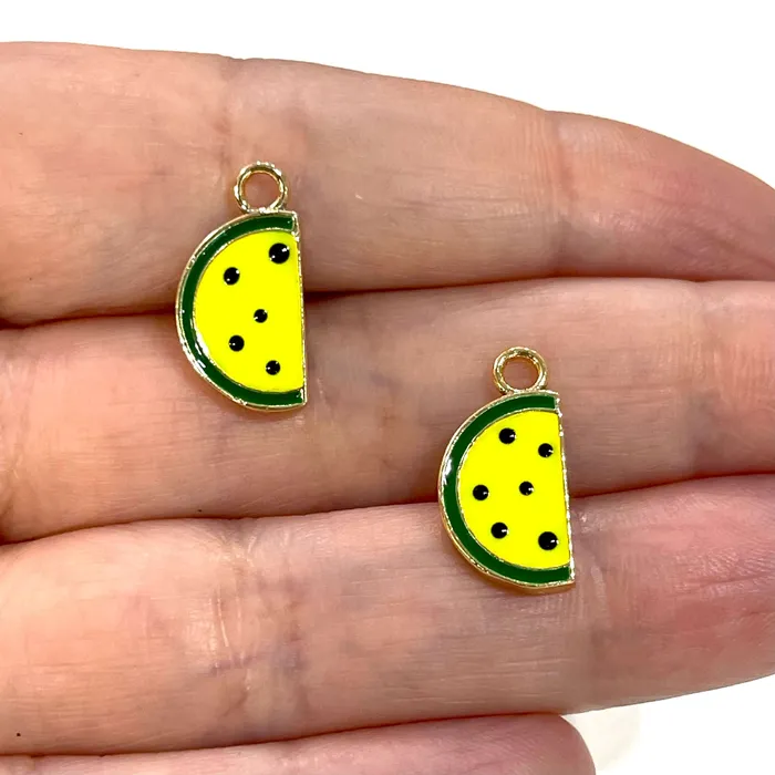 Earrings Peppy Beads 24Kt Gold Plated Enamelled Watermelon Charms 2 pcs in a pack Earrings Peppy Beads 24Kt Gold Plated Enamelled Watermelon Charms 2 pcs in a pack