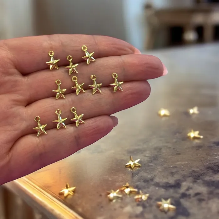 Earrings Peppy Beads 24Kt Gold Plated Hollow Star Charms 10 pcs in a pack