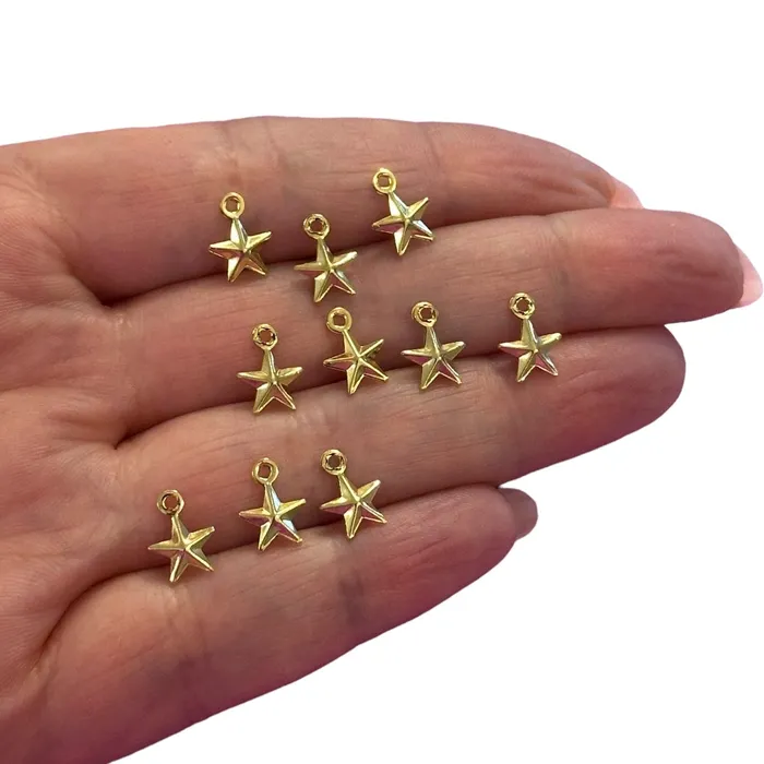 Earrings Peppy Beads 24Kt Gold Plated Hollow Star Charms 10 pcs in a pack