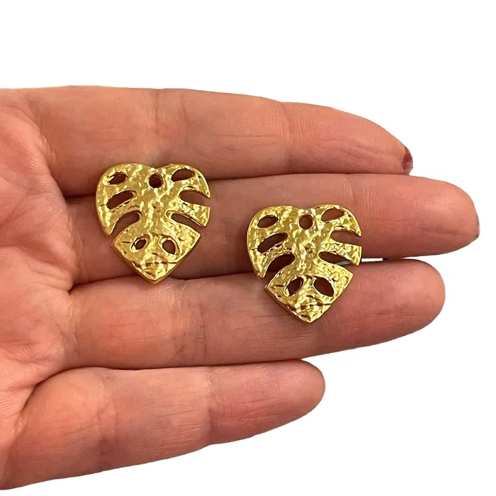 Earrings Peppy Beads 24Kt Matte Gold Plated Monstera Leaf Charms 2 pcs in a pack Earrings Peppy Beads 24Kt Matte Gold Plated Monstera Leaf Charms 2 pcs in a pack