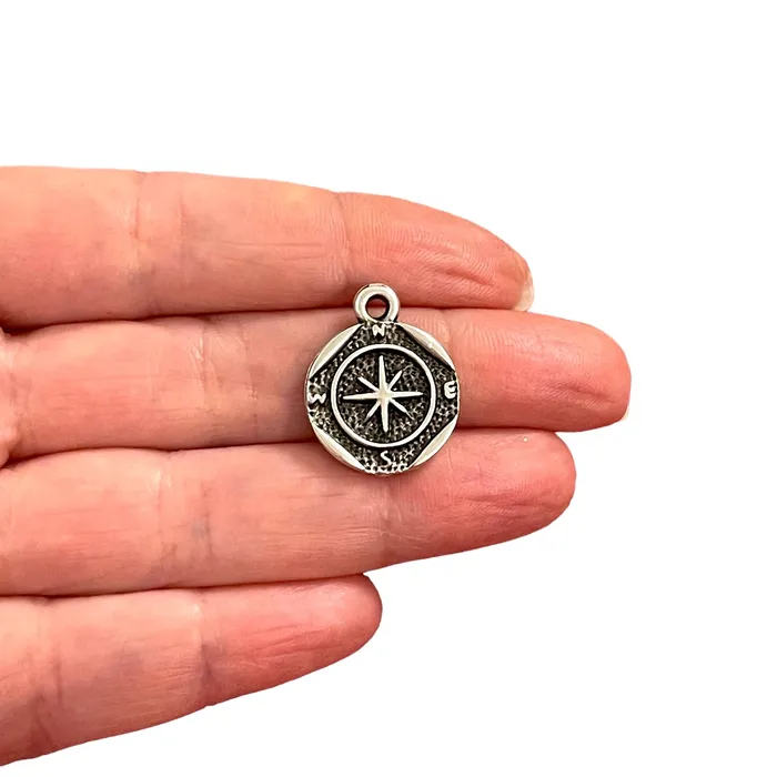 Earrings Peppy Beads Antique Silver Plated Compass Charms Silver Compass Charms 2 pcs in a pack Earrings Peppy Beads Antique Silver Plated Compass Charms Silver Compass Charms 2 pcs in a pack