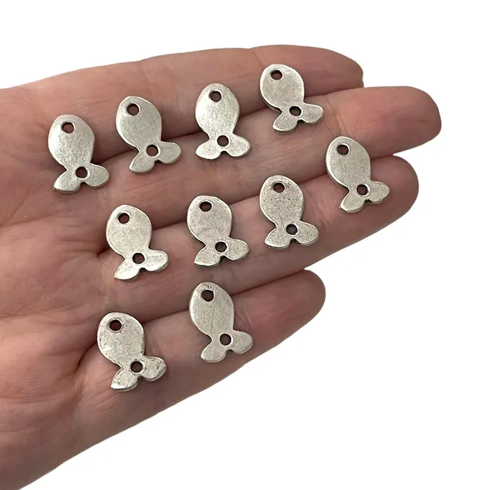 Earrings Peppy Beads Antique Silver Plated Tiny Fish Charms 10 pieces in a pack Earrings Peppy Beads Antique Silver Plated Tiny Fish Charms 10 pieces in a pack