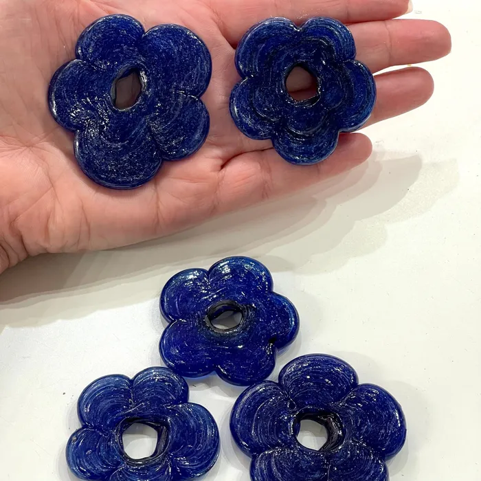 Earrings Peppy Beads Artisan Handmade Chunky Navy Glass Flower Beads Size Between 50mm 2 pcs in a pack Earrings Peppy Beads Artisan Handmade Chunky Navy Glass Flower Beads Size Between 50mm 2 pcs in a pack
