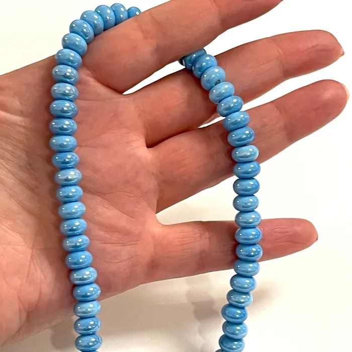 Earrings Peppy Beads Blue Ceramic Rondelle Beads 10 pcs in a pack