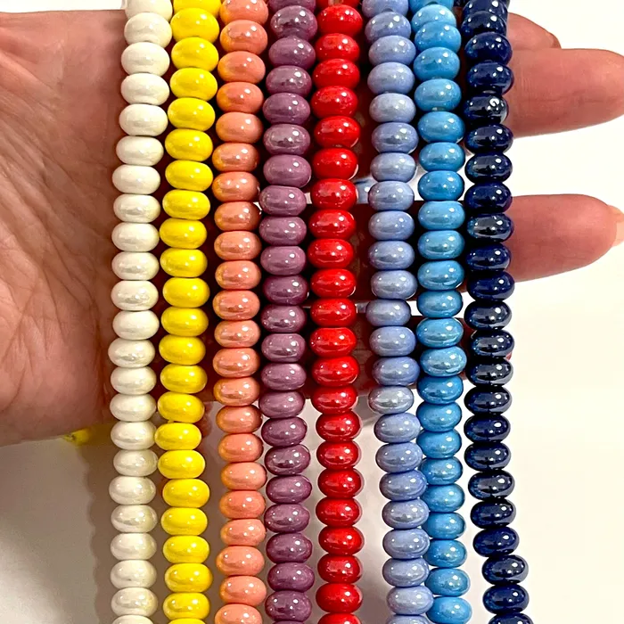 Earrings Peppy Beads Blue Ceramic Rondelle Beads 10 pcs in a pack