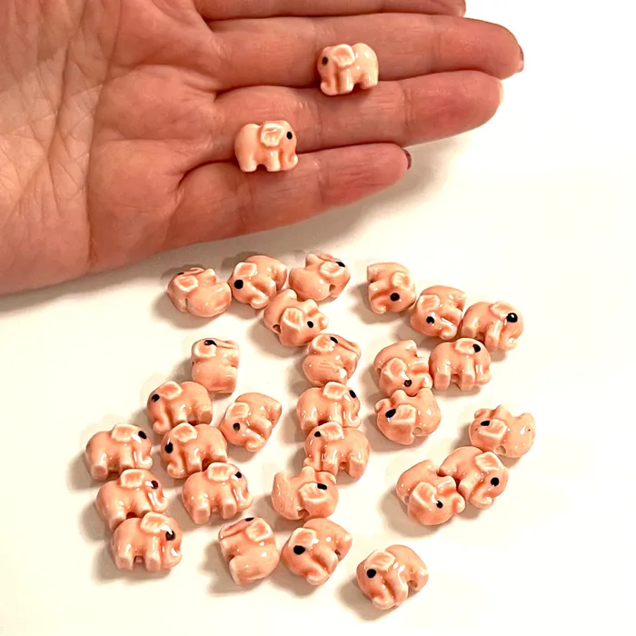 Earrings Peppy Beads Hand Made Ceramic Peach Elephant Charms 3 pcs in a pack