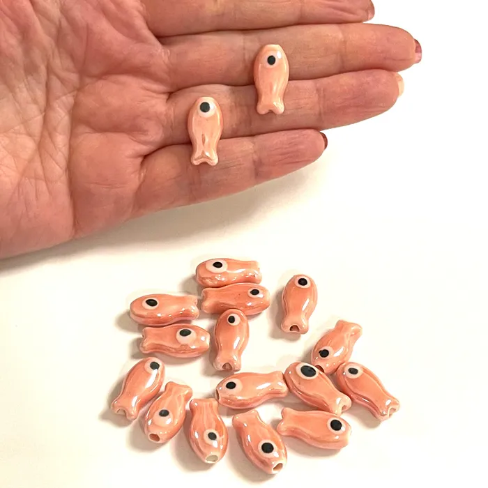 Earrings Peppy Beads Hand Made Ceramic Peach Fish Charms 3 pcs in a pack