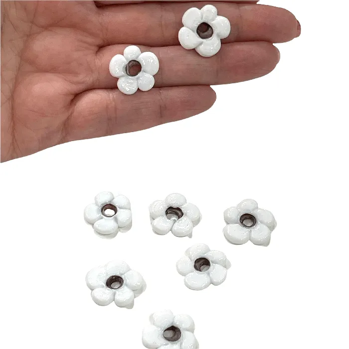 Earrings Peppy Beads Hand Made Murano Glass Large Hole White Flower Beads 10 Beads in a pack
