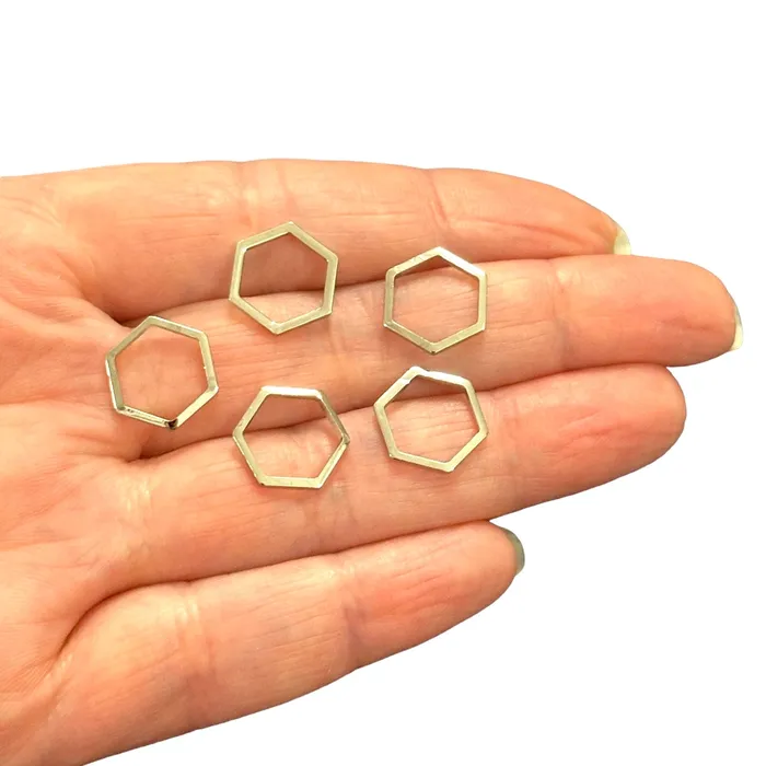 Earrings Peppy Beads Rhodium Plated 14x12mm Hexagon Charms Rhodium Hexagon Connector Charms 10 pcs in a pack Earrings Peppy Beads Rhodium Plated 14x12mm Hexagon Charms Rhodium Hexagon Connector Charms 10 pcs in a pack
