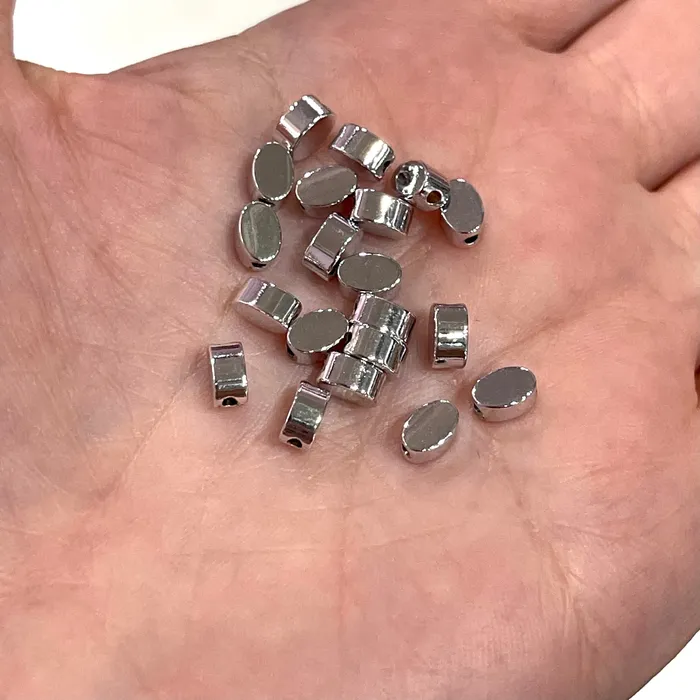 Earrings Peppy Beads Rhodium Plated 6x4 Oval Spacer Charms 20 pcs in a pack