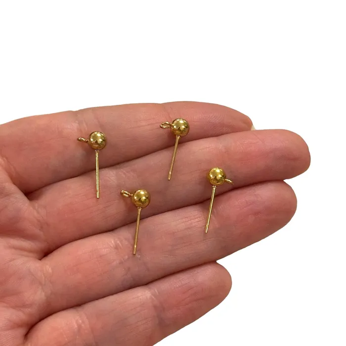 Earrings Peppy Beads Stainless Steel 24Kt Gold Plated Ball Post Earrings 5mm Ball Stud Earrings With Loop Earrings Peppy Beads Stainless Steel 24Kt Gold Plated Ball Post Earrings 5mm Ball Stud Earrings With Loop