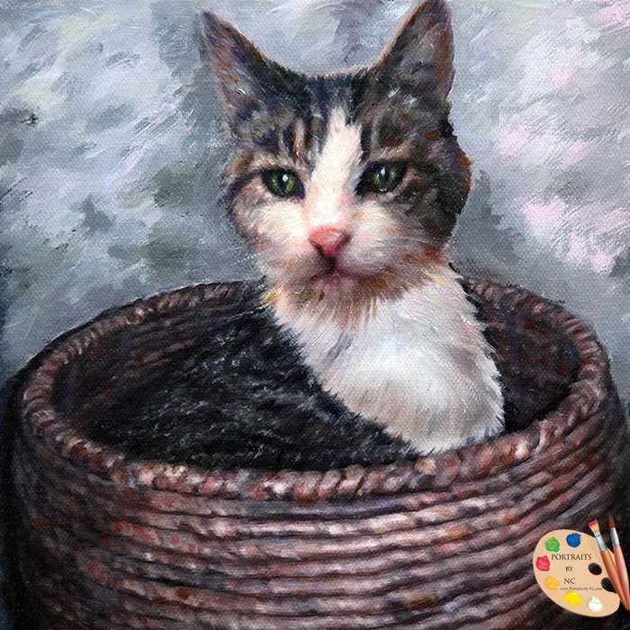 Earrings Portraits by NC Cat Portrait Cat in Basket Oil Painting