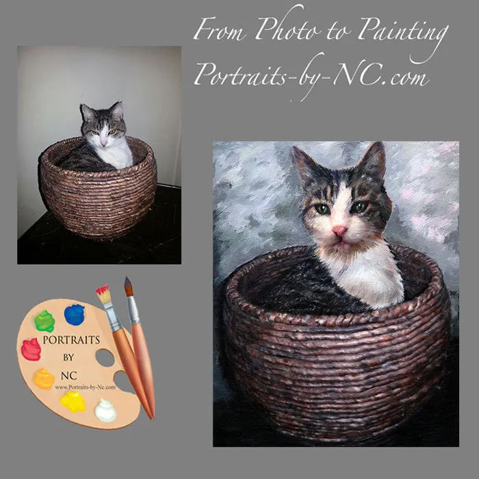 Earrings Portraits by NC Cat Portrait Cat in Basket Oil Painting