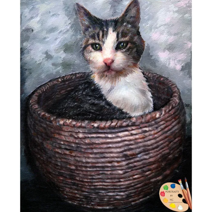 Earrings Portraits by NC Cat Portrait Cat in Basket Oil Painting
