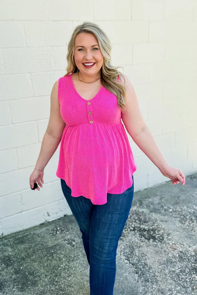 Earrings Same Road Home Button Tank Top Hot Pink Heimish