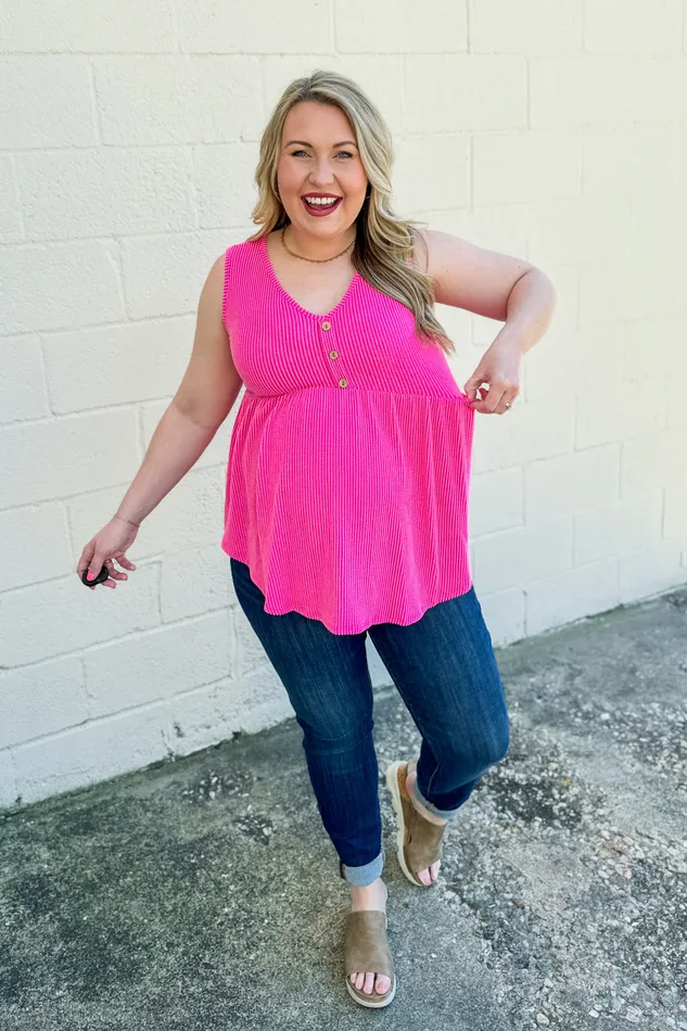 Earrings Same Road Home Button Tank Top Hot Pink Heimish