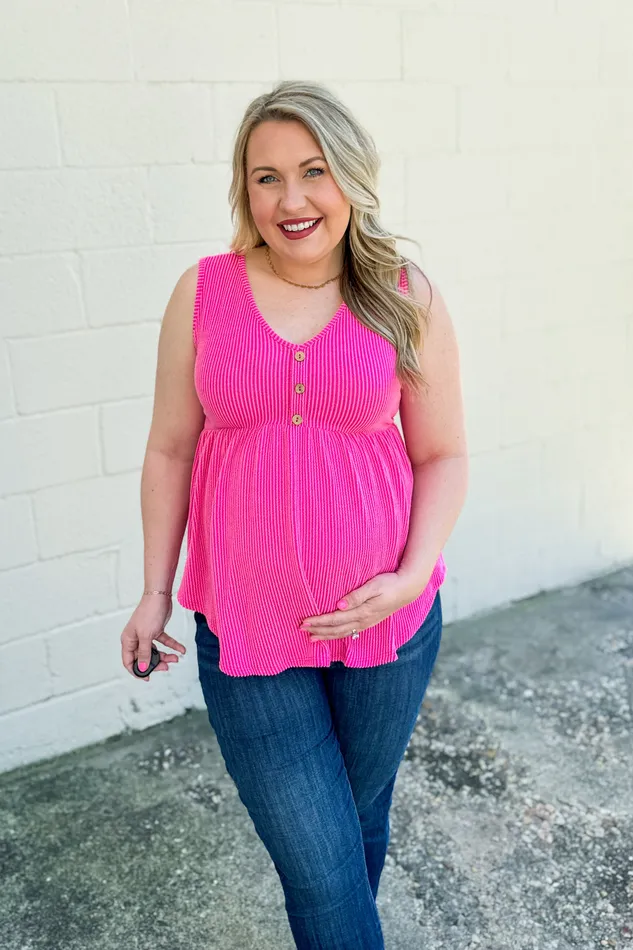 Earrings Same Road Home Button Tank Top Hot Pink Heimish