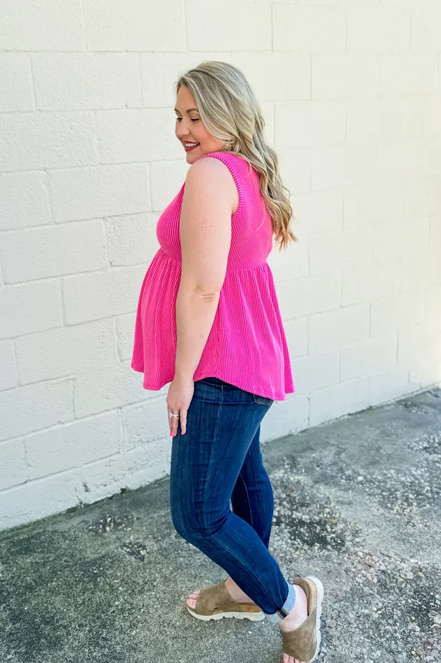 Earrings Same Road Home Button Tank Top Hot Pink Heimish