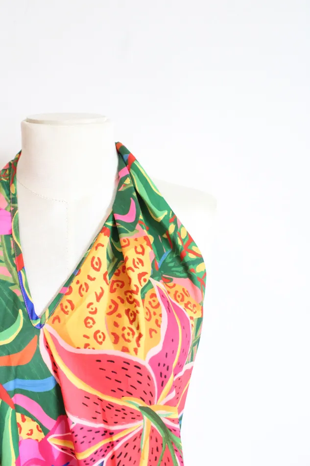 Earrings Shein NEW Shein Bright MultiColored Tropical Halter Neck Dress M