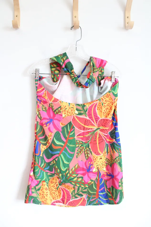 Earrings Shein NEW Shein Bright MultiColored Tropical Halter Neck Dress M