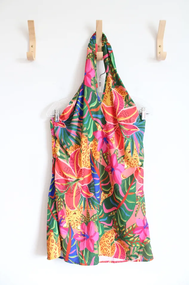 Earrings Shein NEW Shein Bright MultiColored Tropical Halter Neck Dress M