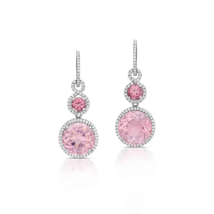 Earrings Stephen Silver Fine Jewelry 1982 Carat Rose Quartz Zircon and Diamond Earrings Earrings Stephen Silver Fine Jewelry 1982 Carat Rose Quartz Zircon and Diamond Earrings