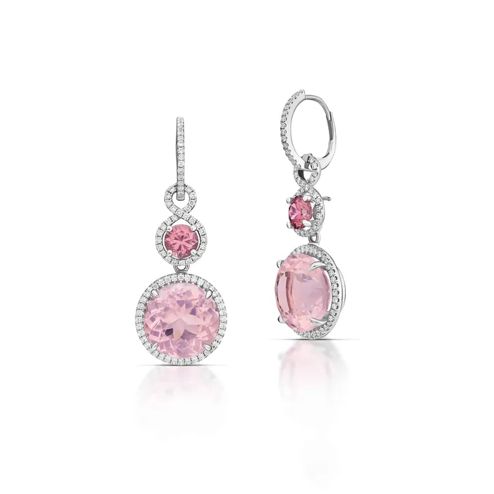 Earrings Stephen Silver Fine Jewelry 1982 Carat Rose Quartz Zircon and Diamond Earrings