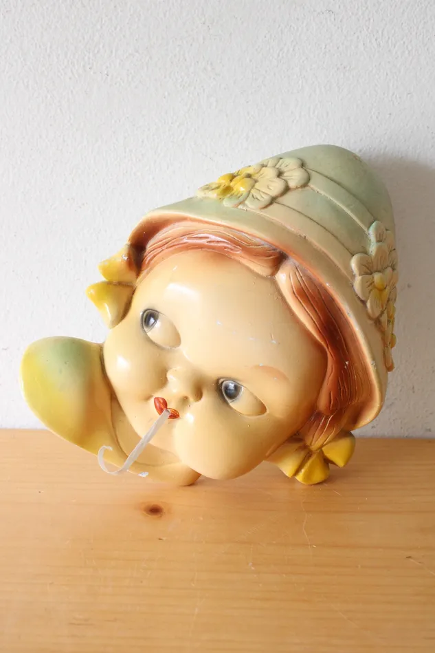 Earrings Vintage Little Girl Ceramic String Holder Wall Art Jubilee Thrift