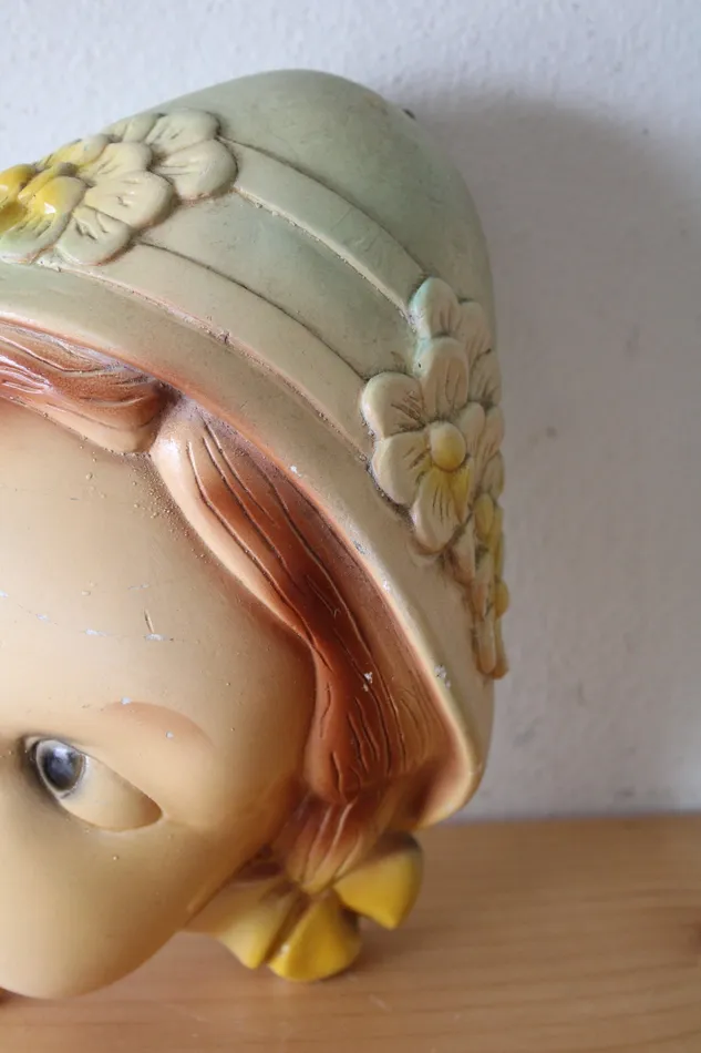 Earrings Vintage Little Girl Ceramic String Holder Wall Art Jubilee Thrift