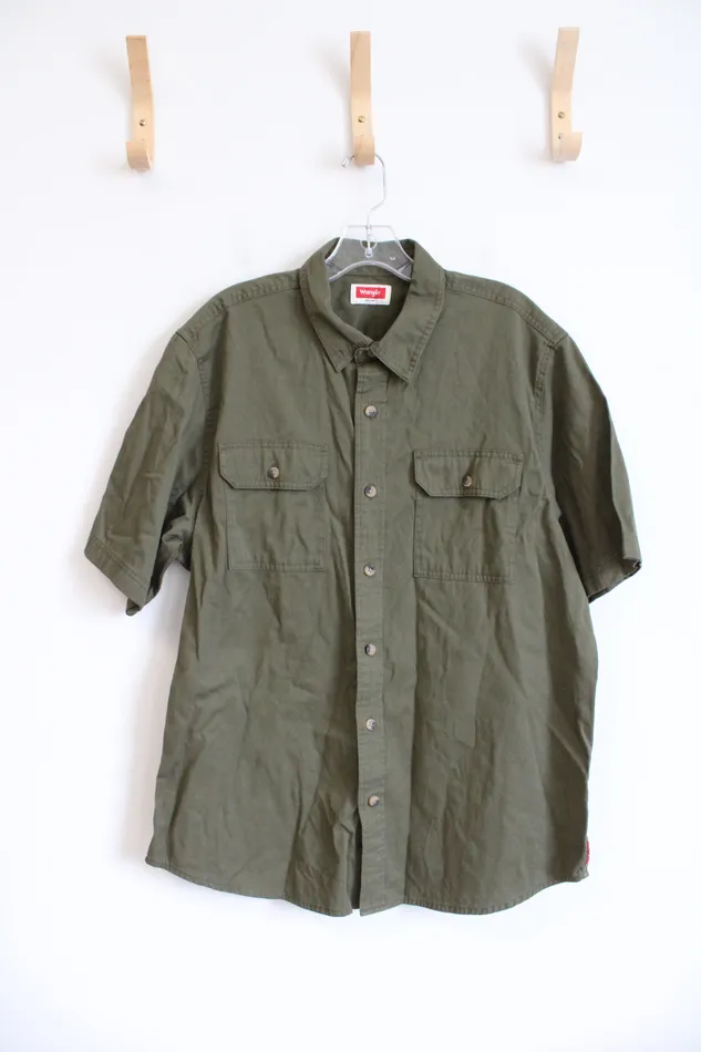 Earrings Wrangler Wrangler Olive Green Short Sleeved Button Down Shirt L
