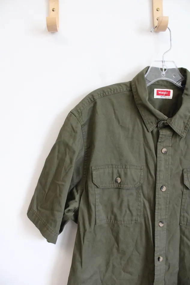 Earrings Wrangler Wrangler Olive Green Short Sleeved Button Down Shirt L