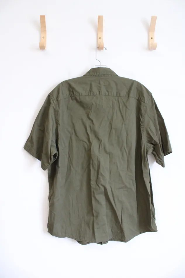 Earrings Wrangler Wrangler Olive Green Short Sleeved Button Down Shirt L