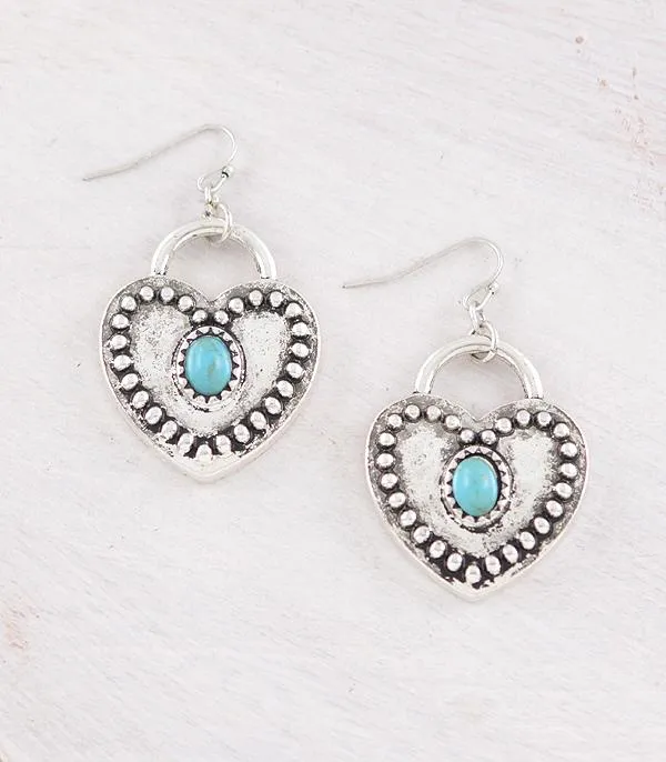 Earrings YKT HEART SILVER TURQUOISE STONE DANGLE EARRINGS