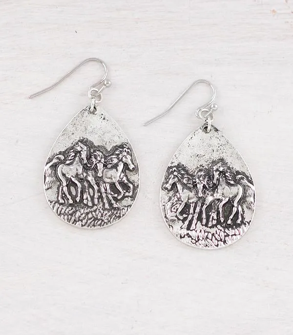 Earrings YKT Western Wild Horses Teardrop Earrings