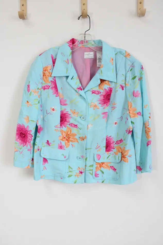 Emma James Rings Emma James Liz Claiborne Linen Blend Blue Floral Light Jacket 16
