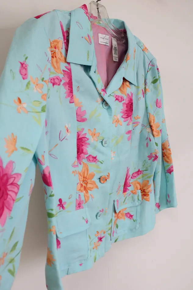 Emma James Rings Emma James Liz Claiborne Linen Blend Blue Floral Light Jacket 16