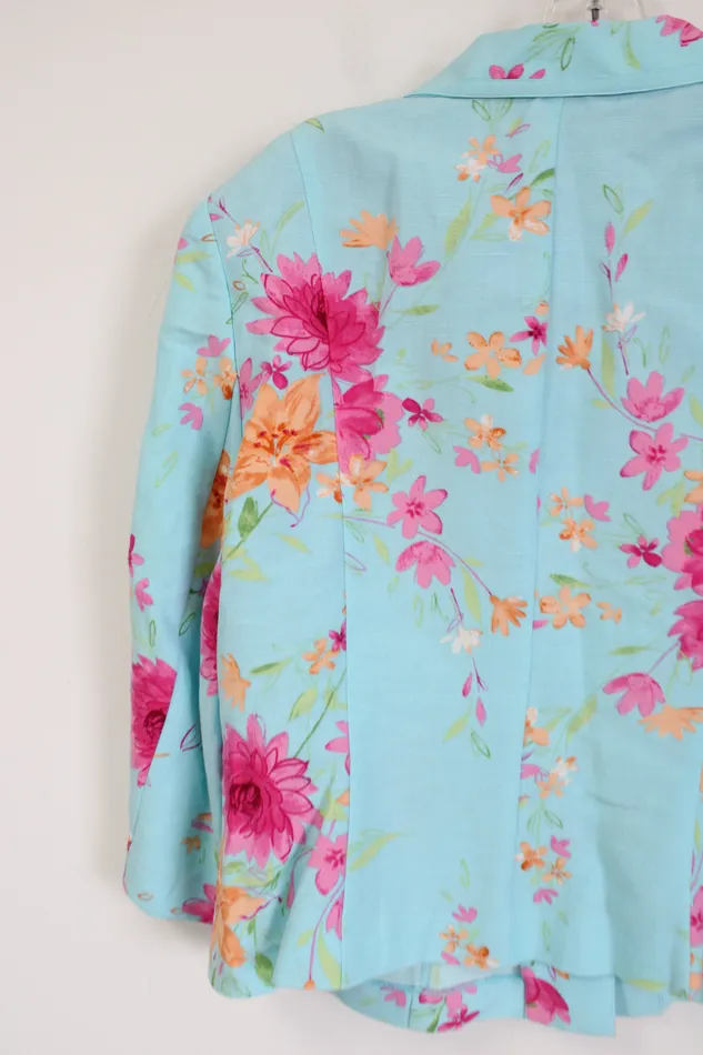 Emma James Rings Emma James Liz Claiborne Linen Blend Blue Floral Light Jacket 16
