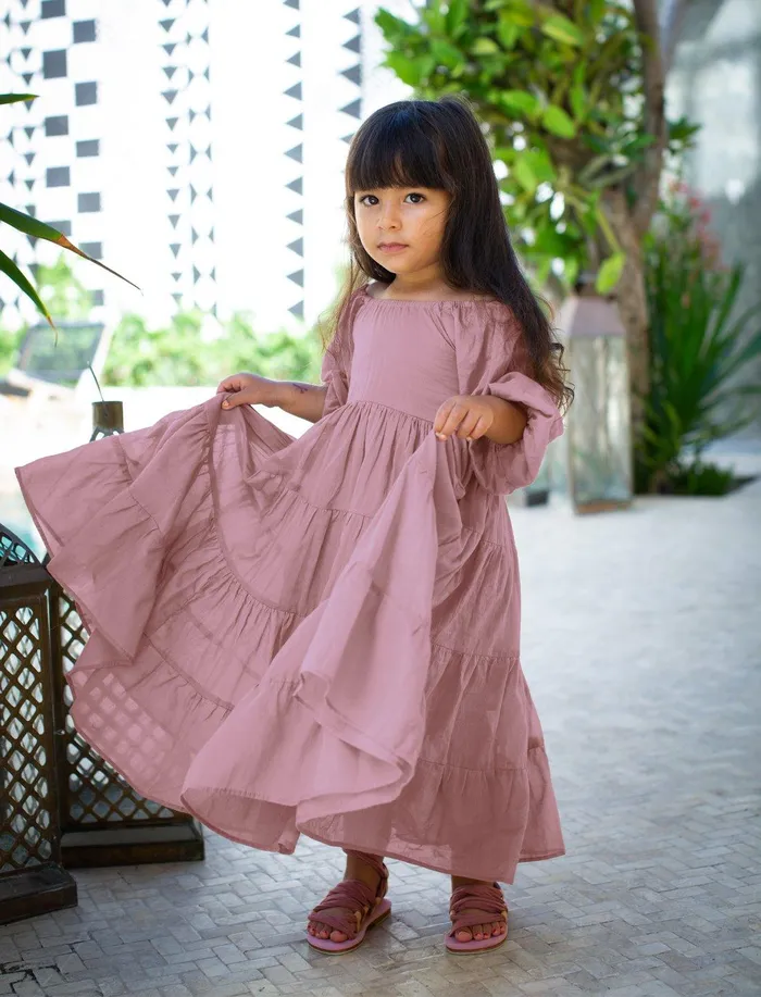Erika Pea Brielle Full Sleeve Tiered Little Girls Dress Necklaces