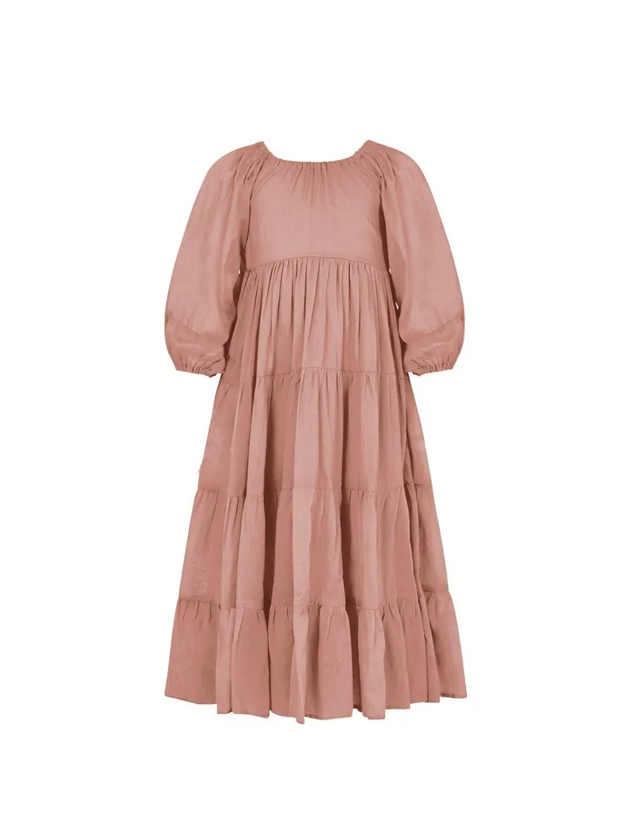 Erika Pea Brielle Full Sleeve Tiered Little Girls Dress Necklaces