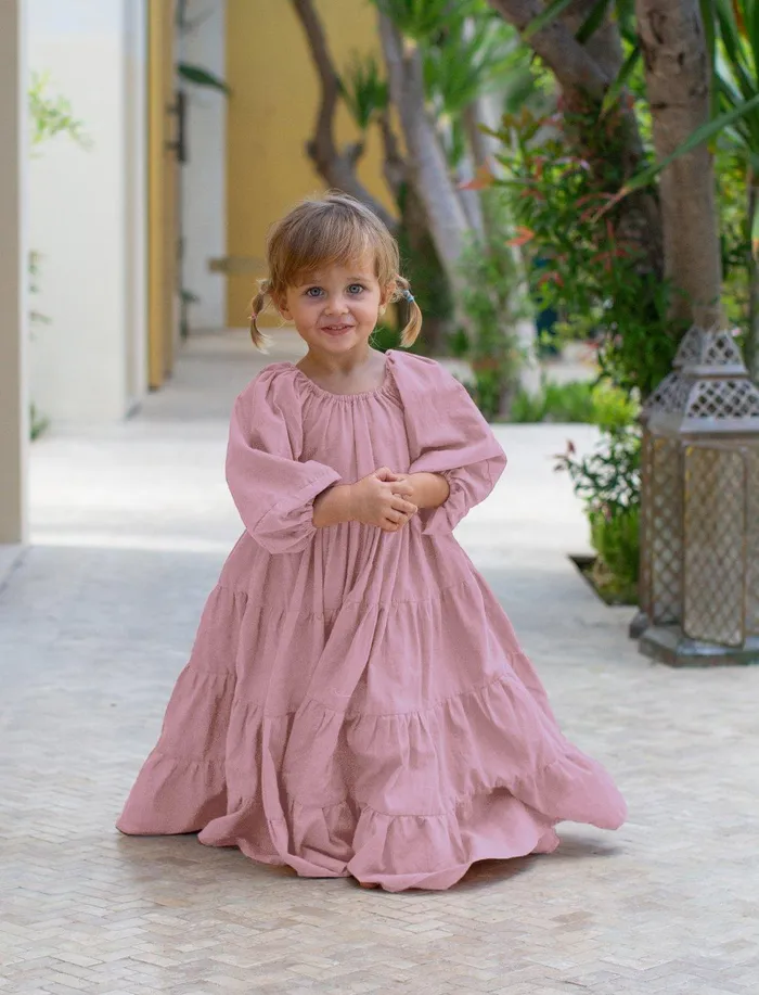 Erika Pea Brielle Full Sleeve Tiered Little Girls Dress Necklaces