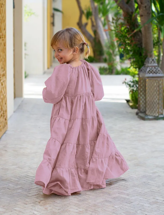 Erika Pea Brielle Full Sleeve Tiered Little Girls Dress Necklaces