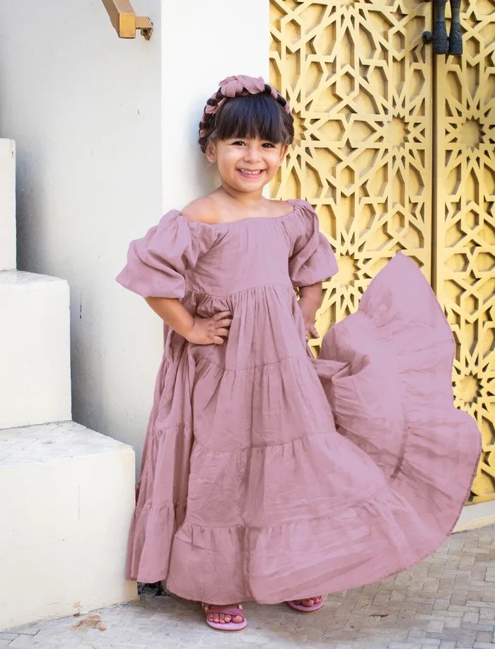 Erika Pea Brielle Full Sleeve Tiered Little Girls Dress Necklaces