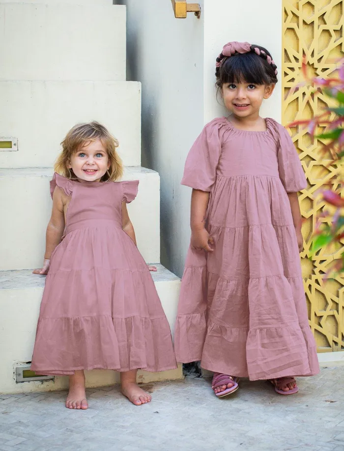 Erika Pea Brielle Full Sleeve Tiered Little Girls Dress Necklaces