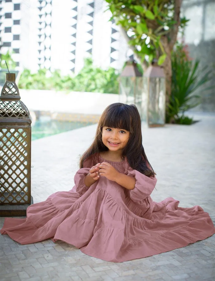 Erika Pea Brielle Full Sleeve Tiered Little Girls Dress Necklaces