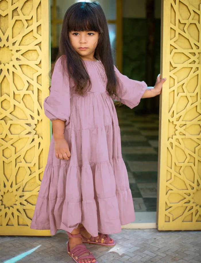 Erika Pea Brielle Full Sleeve Tiered Little Girls Dress Necklaces