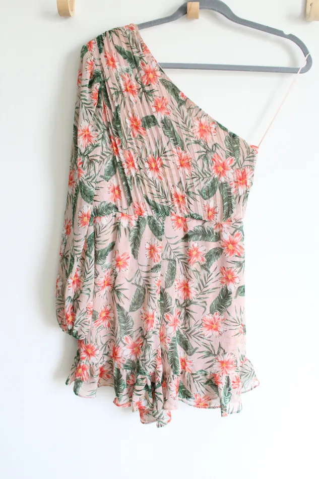 Express Earrings NEW Express Pink Tropical One Sleeve Dress S