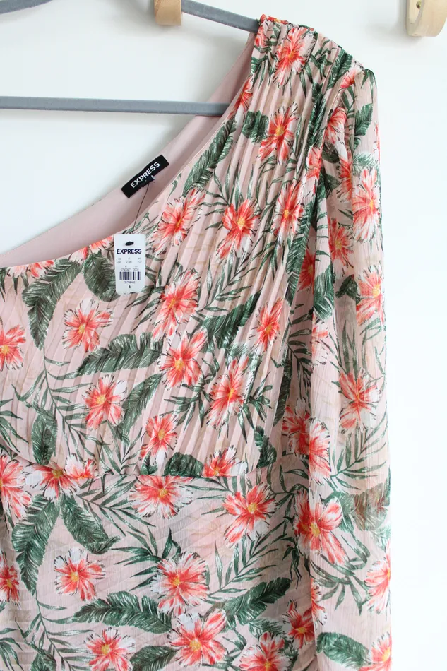 Express Earrings NEW Express Pink Tropical One Sleeve Dress S