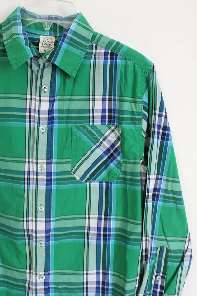 Faded Glory Green Plaid Button Down Shirt 1416 Faded Glory Earrings